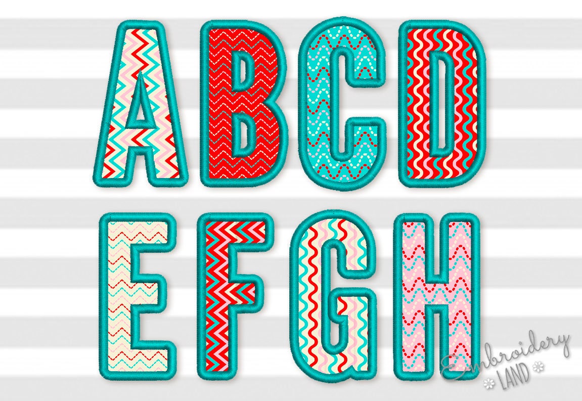 Narrow Applique Alphabet #2 Font Machine Embroidery Design 4 sizes AL…