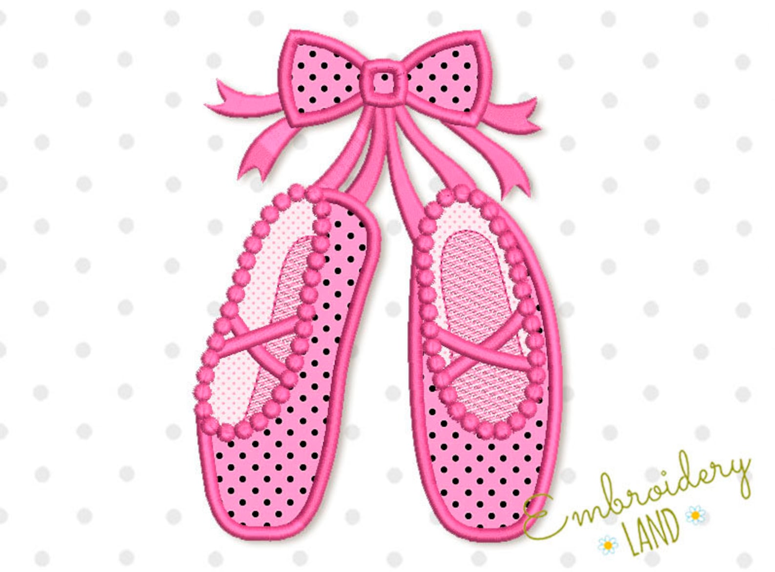 ballet shoes with bow applique embroidery design machine embroidery for girls 4x4 5x7 6x10 hoop sizes grl017