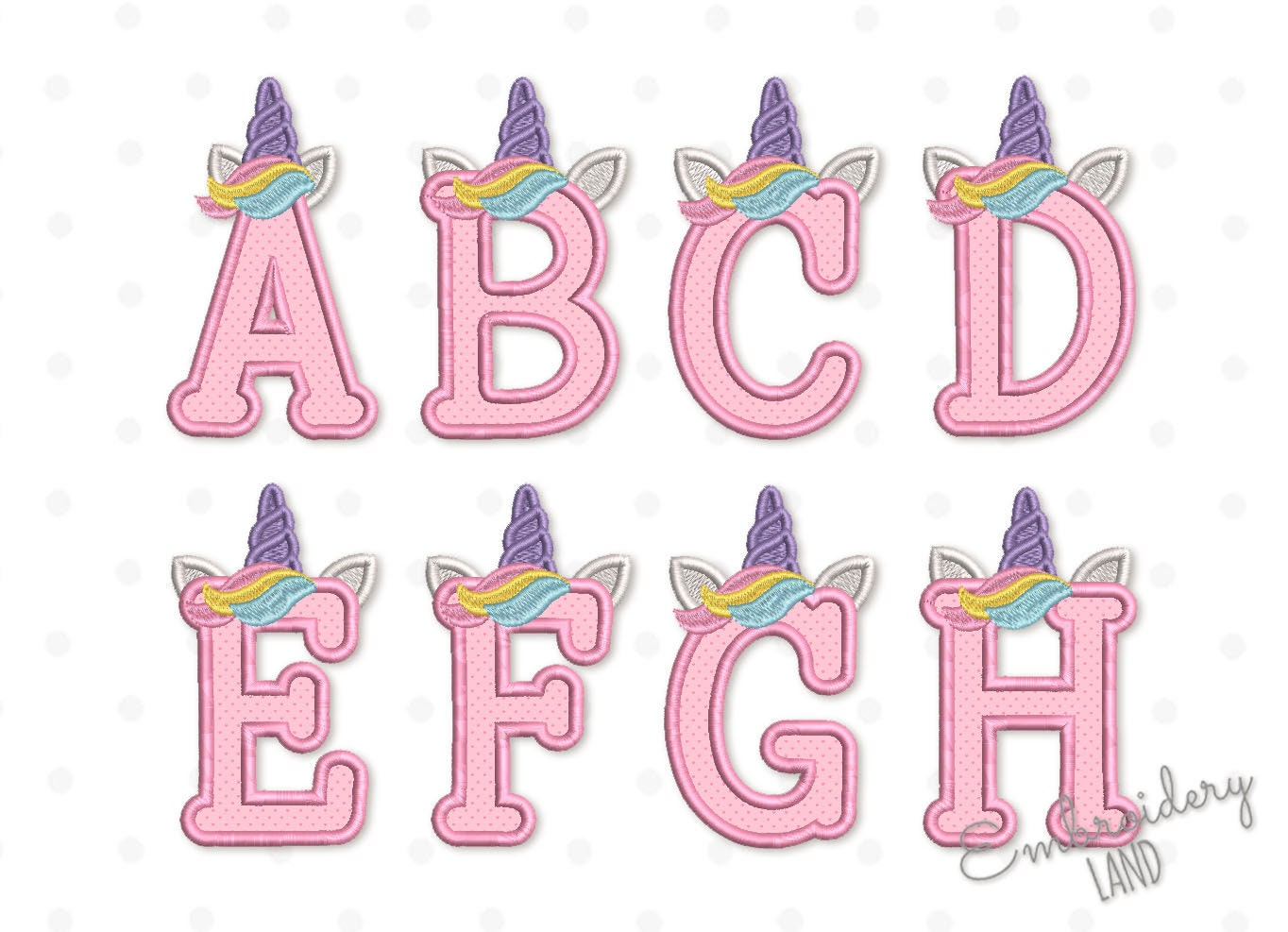 Unicorn az applique alphabet machine embroidery design set  etsy