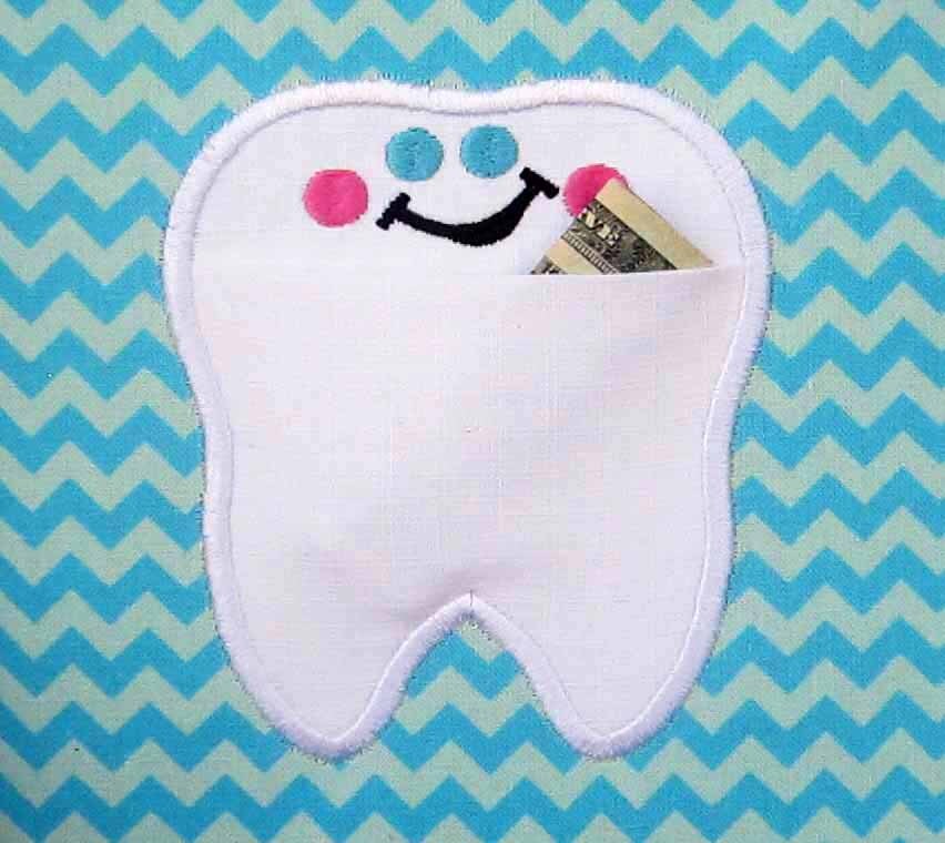 Real Tooth Pocket Applique Machine Embroidery Design in Two Sizes Pro…