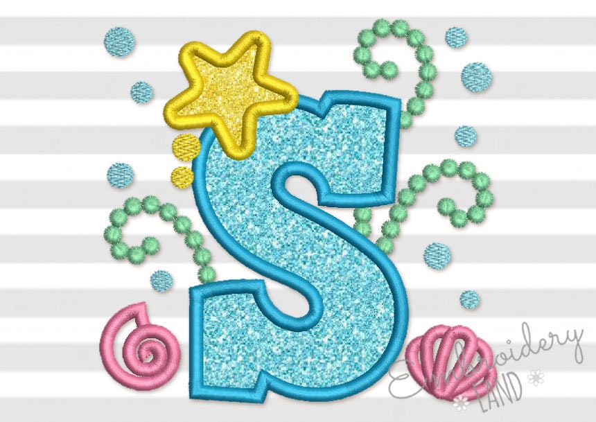 Cute Mermaid Sea Letter S Applique Embroidery Design for Baby Etsy