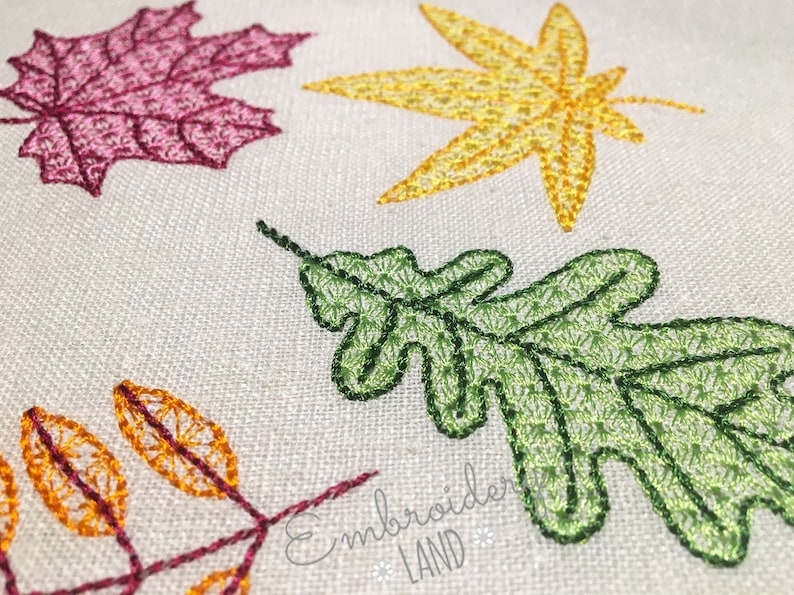 Fall Leaves Motif Filled Embroidery Designs Set DE056 Etsy