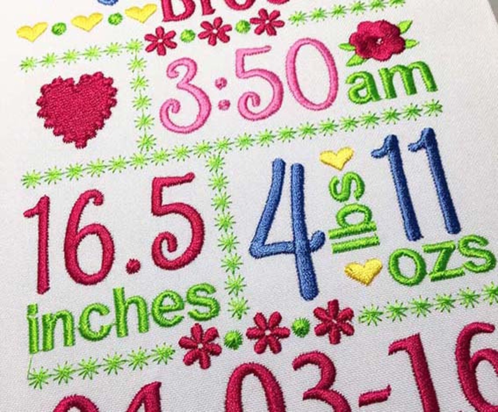 Birth announcement template embroidery designs set Fill Etsy