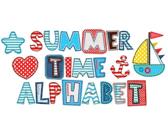 Coupon Codes! Summer Time Applique Alphabet Font Machine Embroidery Design 4 sizes Sea Style Embroidery Designs AL025