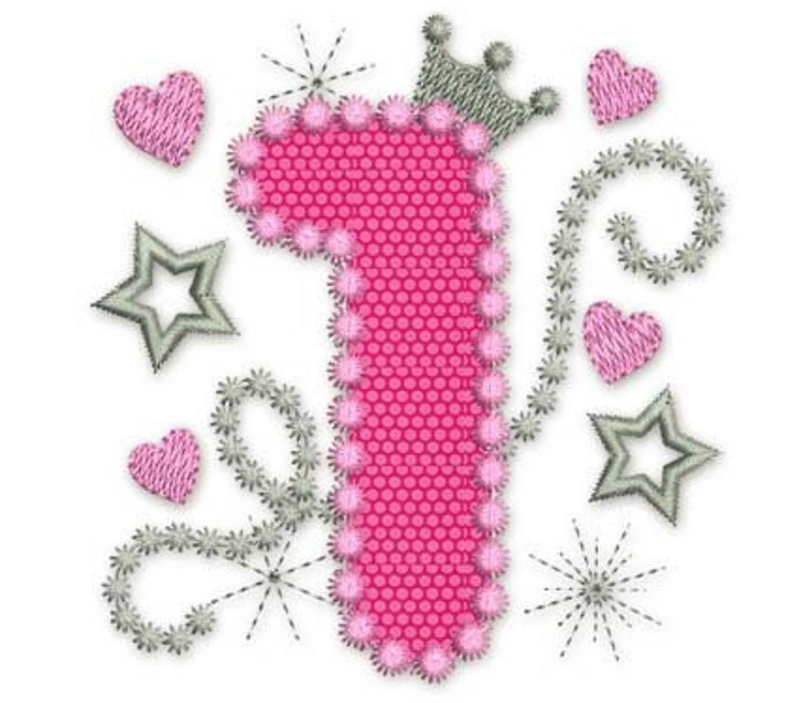 Happy Bithday Number 1 Pink Glamour for Girl Applique | Etsy