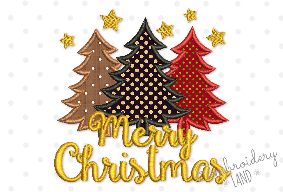 Applique "Merry Christmas" Trees Machine Embroidery Design …