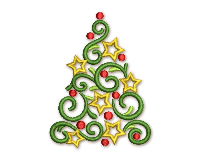 Christmas Tree Beautiful Elegant Embroidery Design New Year Etsy