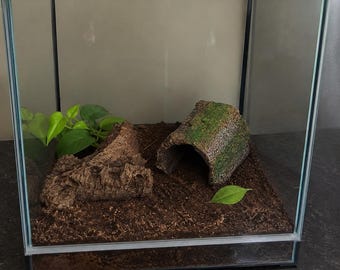 Tana per rettili in corteccia, rifugio per lucertole e gechi, decorazione per terrario in tronco naturale, ornamento per acquario per rane, ragni e serpenti.