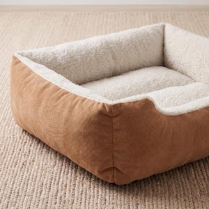 Rectangular Bolster Pet Bed | Sherpa Lined Dog Cushion, Plush Cat Lounger