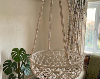Handgeweven macramé kattenhangmat | Boho katoenen touw huisdierschommel, gebroken wit kittenbed
