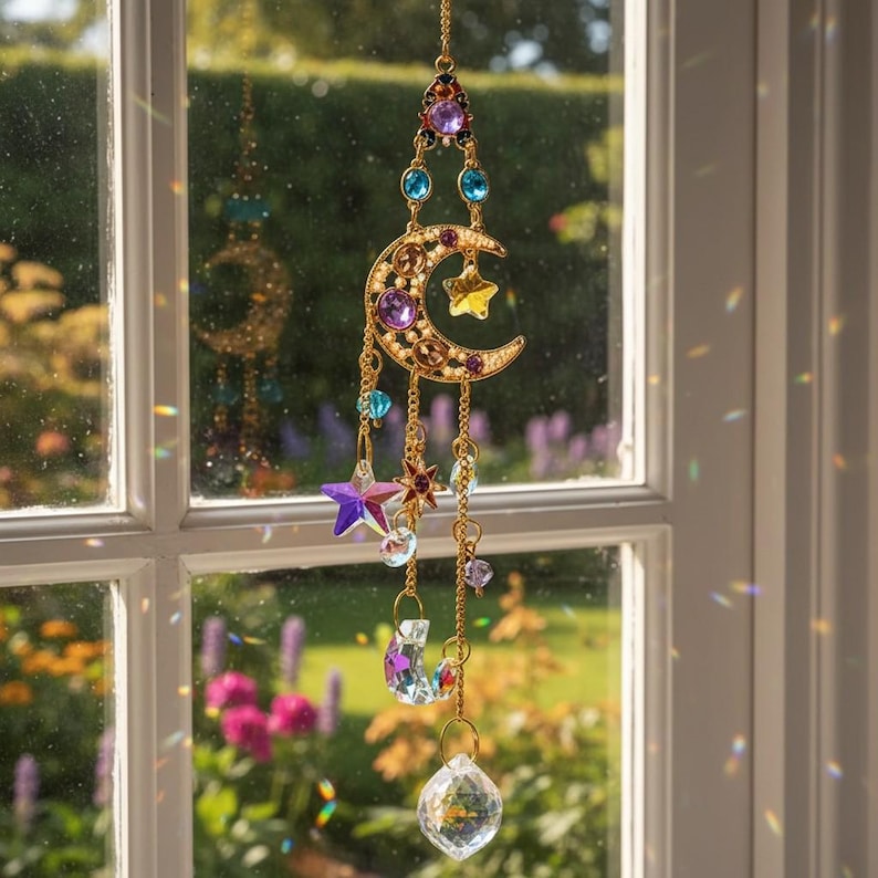 Sun Moon Crystal Suncatcher Rainbow Window Hanging Colorful Prism ...