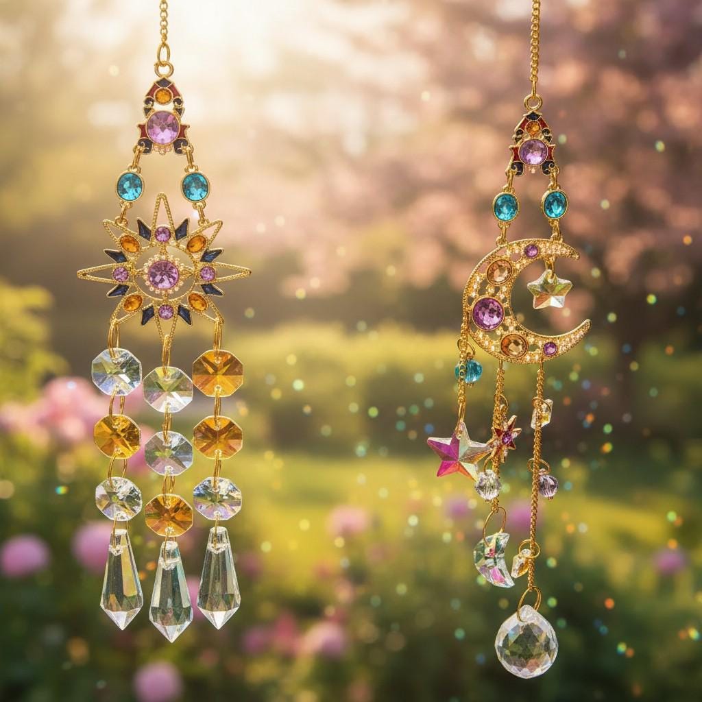 Sun Moon Crystal Suncatcher Rainbow Window Hanging Colorful Prism ...