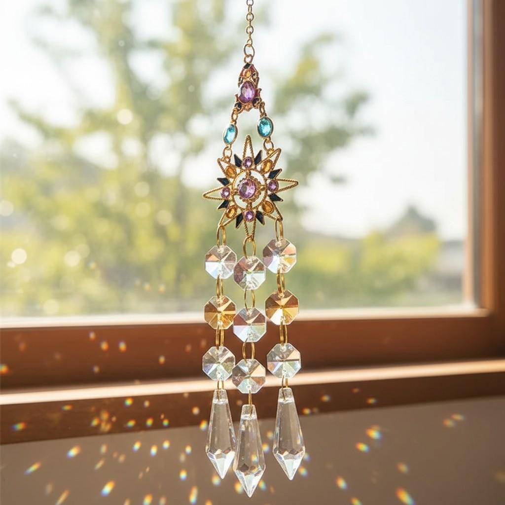 Sun Moon Crystal Suncatcher Rainbow Window Hanging Colorful Prism ...