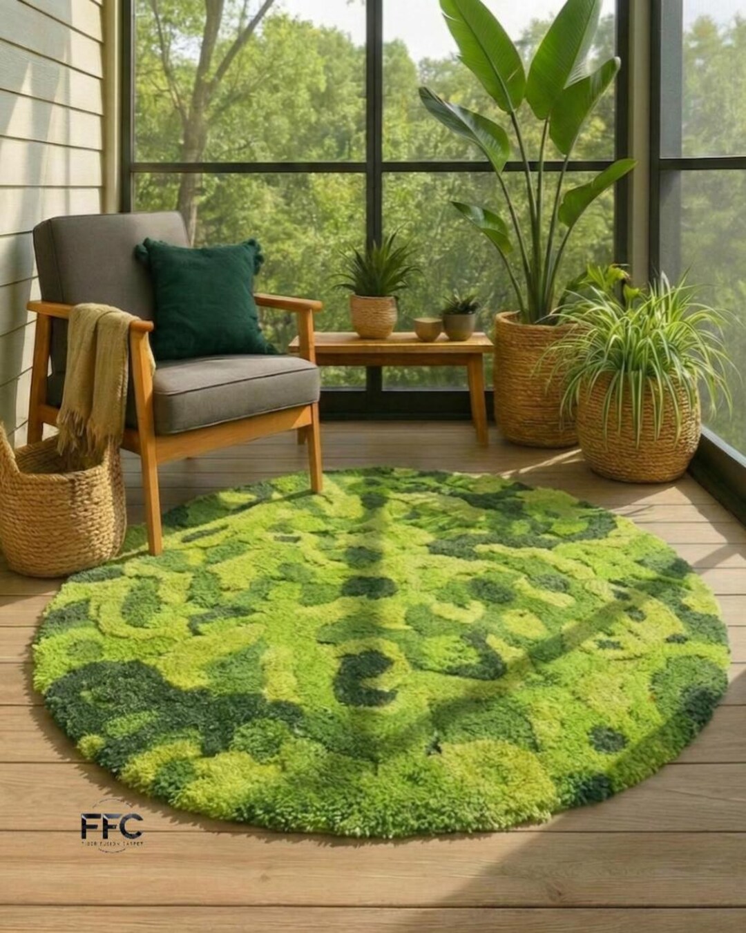 Hand Tufted Moss Rug, Sculpted Organic Path Luxury Green Area Carpet ...
