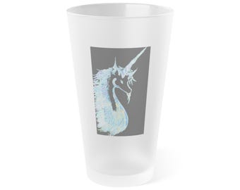 Iridescent Unicorn Pint Glass | Frosted 16oz Beer Glass