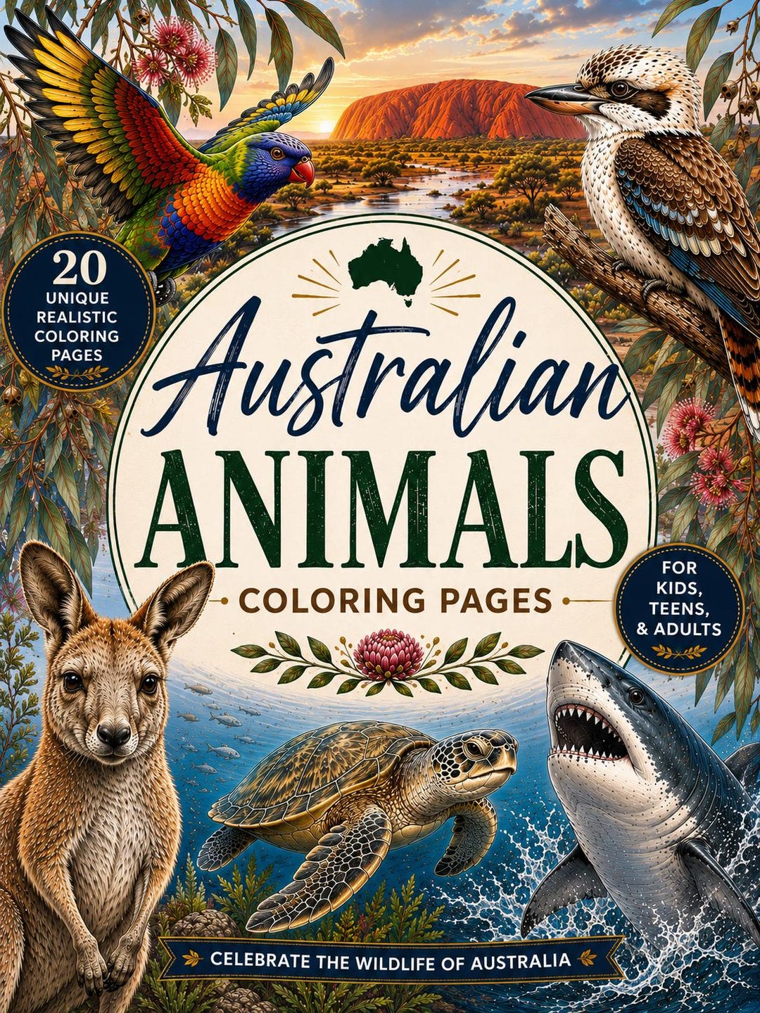 Realistic Australian Animals Coloring Book | Wildlife Scenes for Kids ...