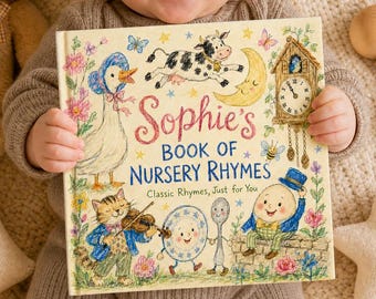 Personalized Nursery Rhymes Book, Custom Name Keepsake of Classic Rhymes, Twinkle Twinkle Storybook, Baby Shower Gift for Boy or Girl