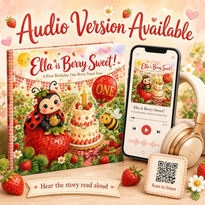 Libro de primer cumpleaños "Dulce y Dulce Frutos Rojos" personalizado, regalo de primer cumpleaños con nombre personalizado y diseño de fresa, libro de recuerdos para niña con temática de frutos rojos. imagen 11