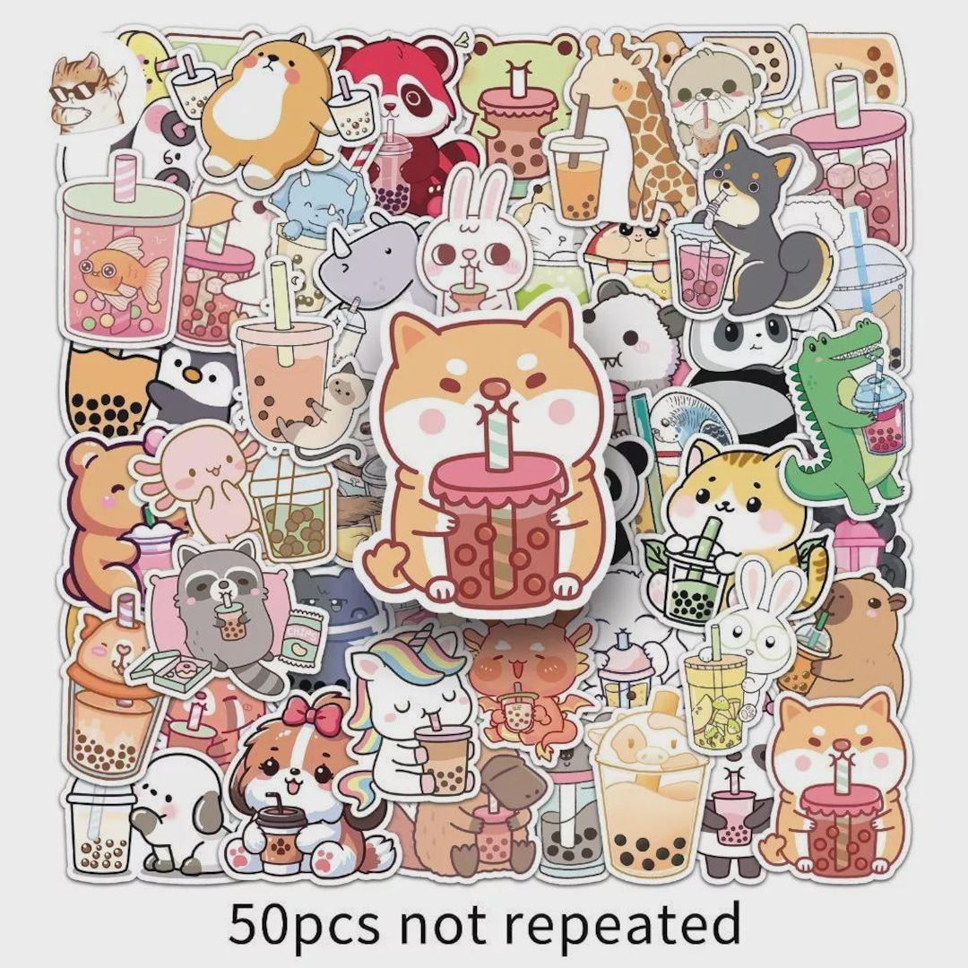 Cute Bubble Tea Sticker Pack | Kawaii Animals Drinking Boba Decals ...