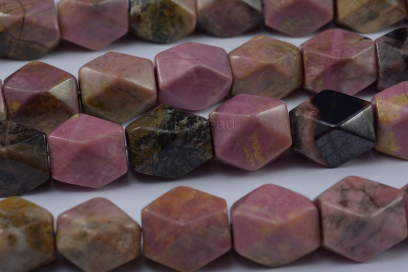 rhodonite faceted nuggets 18x13mm 15 inch image 1