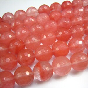 Perle, Kirsche Quarz, facettiert rund 12mm, 15 Zoll
