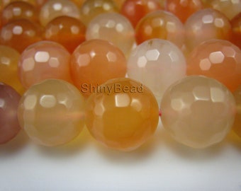 sunset color  natural agate facted round bead 14mm 15 inch strand