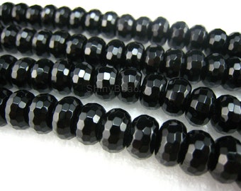 black onyx faceted rondell 14x10mm 15inch strand