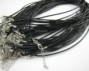 fine Leather Cord,2mm diameter round black color 18-inch long, 25 pcs