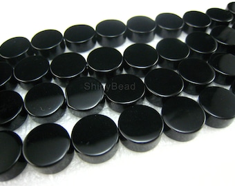 high quality Black Onyx flat coin bead 10mm 15 inch strand