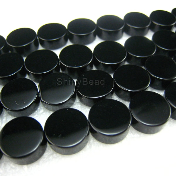 Natural Black Onyx Agate Gemstone Flatback Beads - 14mm Coin Beads For Jewelry Making 6 thumbnail image