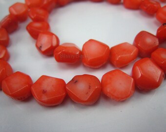 coral fancy cut bead 9mm15 inch strand