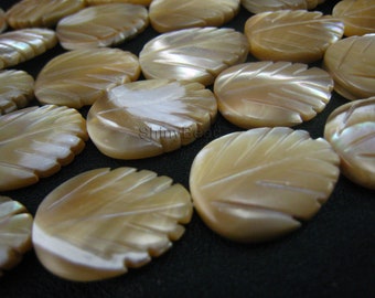shell bead,MOP carved leaf  20x15mm 15 inch strand