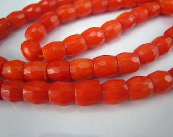 red coral faceted drum beads 6x6mm 15 inch strand