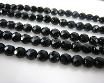 high quality Black Onyx faceted round 6mm 15 inch strand