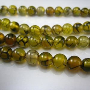 yellow dragon vein agate round bead 6mm 15 inch strand