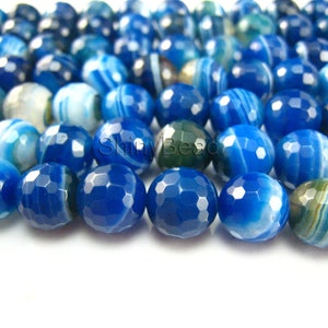 blue  banded agate facted round bead 8mm 15inch strand