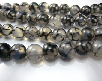 black dragon vein agate round bead 8mm 15 inch strand