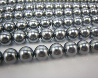 grey pearl round bead 6mm 17.5 inch strand