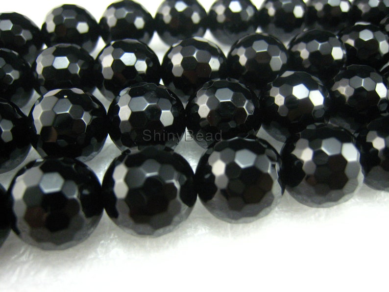 high quality Black Onyx faceted round 14mm 15 inch strand image 1