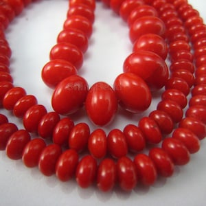 red coral graduated rondelle bead for necklace, red jewelry makking supplies, wholesale coral bead strand, 18 inch strand