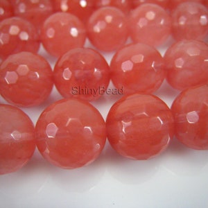 conta, quartzo cereja, redondo facetado 14 mm, 15 polegadas