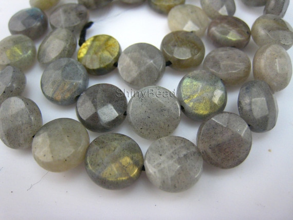 Natural Labradorite Flat Coin/Disc Beads 10mm 15" 