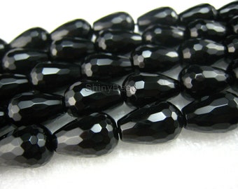 black onyx faceted teardrop 14x10mm 15 inch strand