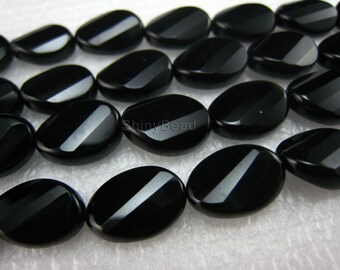 high quality Black Onyx faceted twisted oval bead 14x10mm 15 inch strand