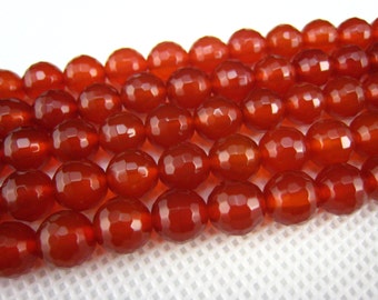 stone bead,carnelian faceted round bead 8mm,15 inch