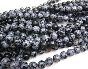 śnieżynka Obsydian okrągłe kulki 8mm 15 inch strand