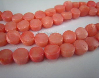 pink coral coin bead 6mm 15 inches strand