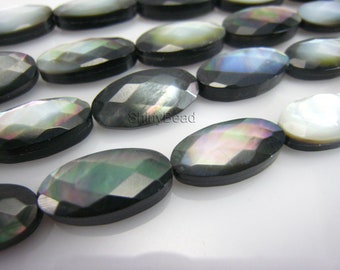 black lip shell faceted oval 16x8mm 15 inch strand