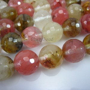 fire cherry quartz beads, faceted round glass quartz. 12mm faceted round beads, 15 inch strand