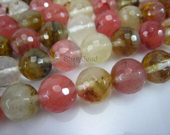 fire cherry quartz beads, faceted round glass quartz. 12mm faceted round beads, 15 inch strand